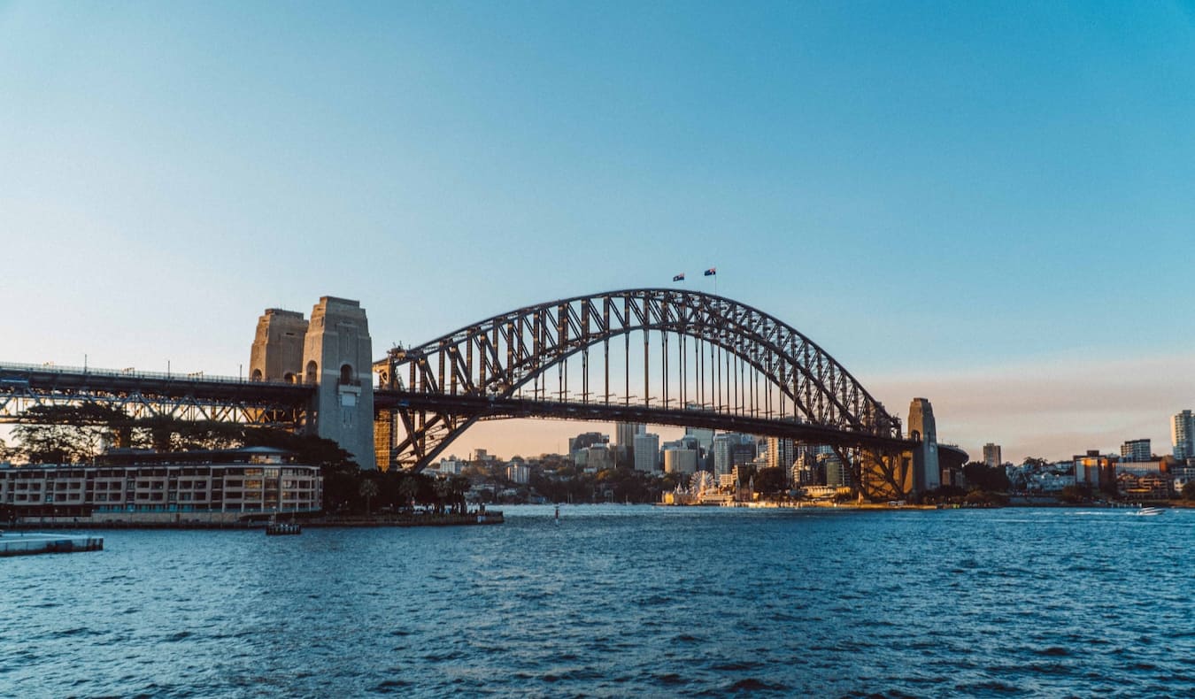 The famous Sydney Harbour Bridge as seen from the waters of Sydney Harbour