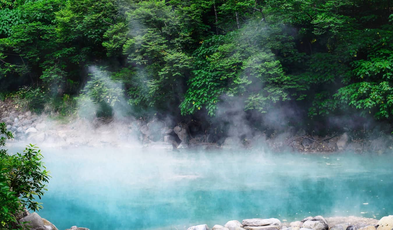 Steam rising of the waters of the Beitou Hot Springs area neat Taipei, Taiwan