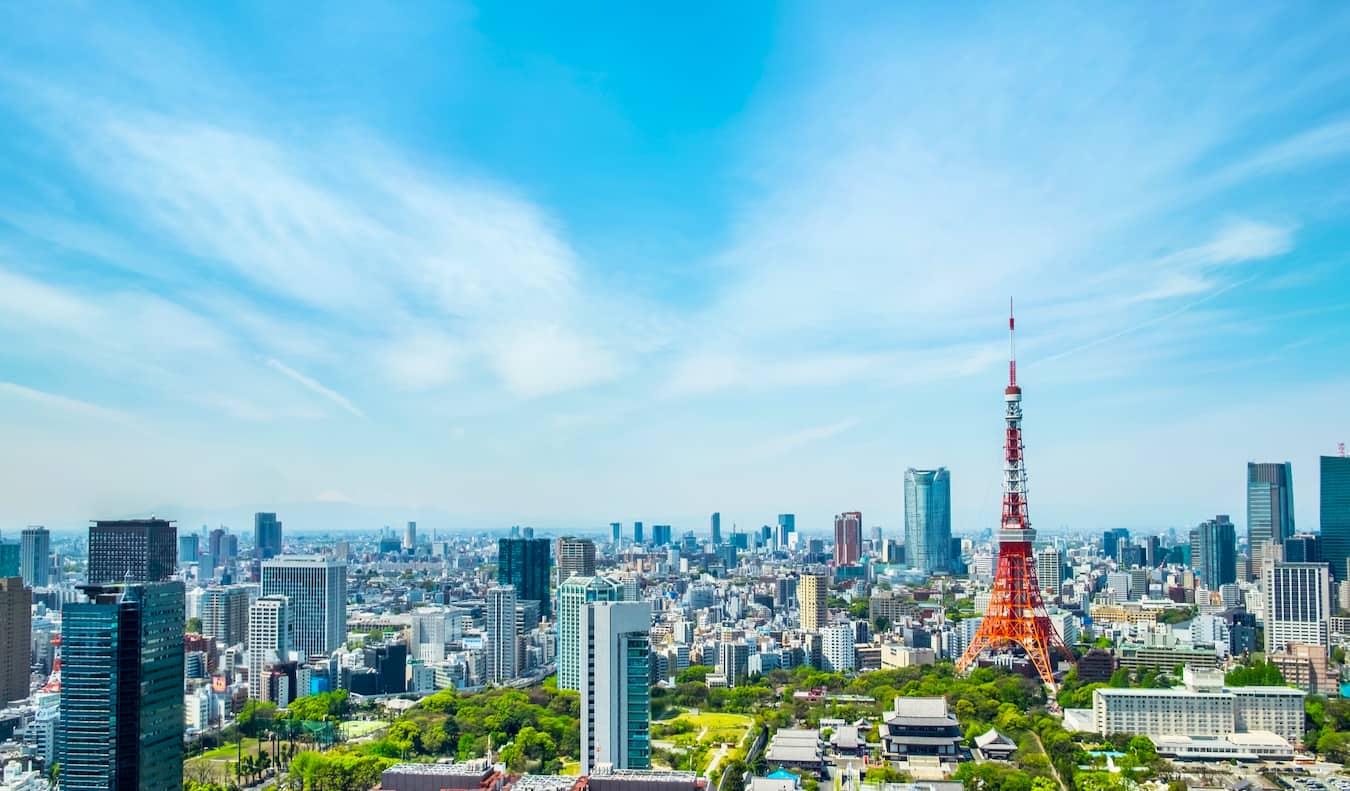 The Tokyo Tower in Tokyo, Japan on a bright and sunny summer day