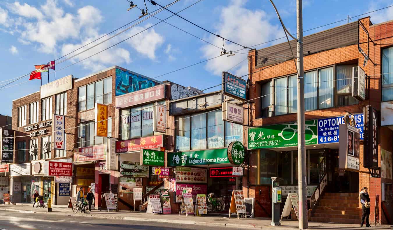 Busy streets of Chinatown in sunny Toronto, Ontario, Canada