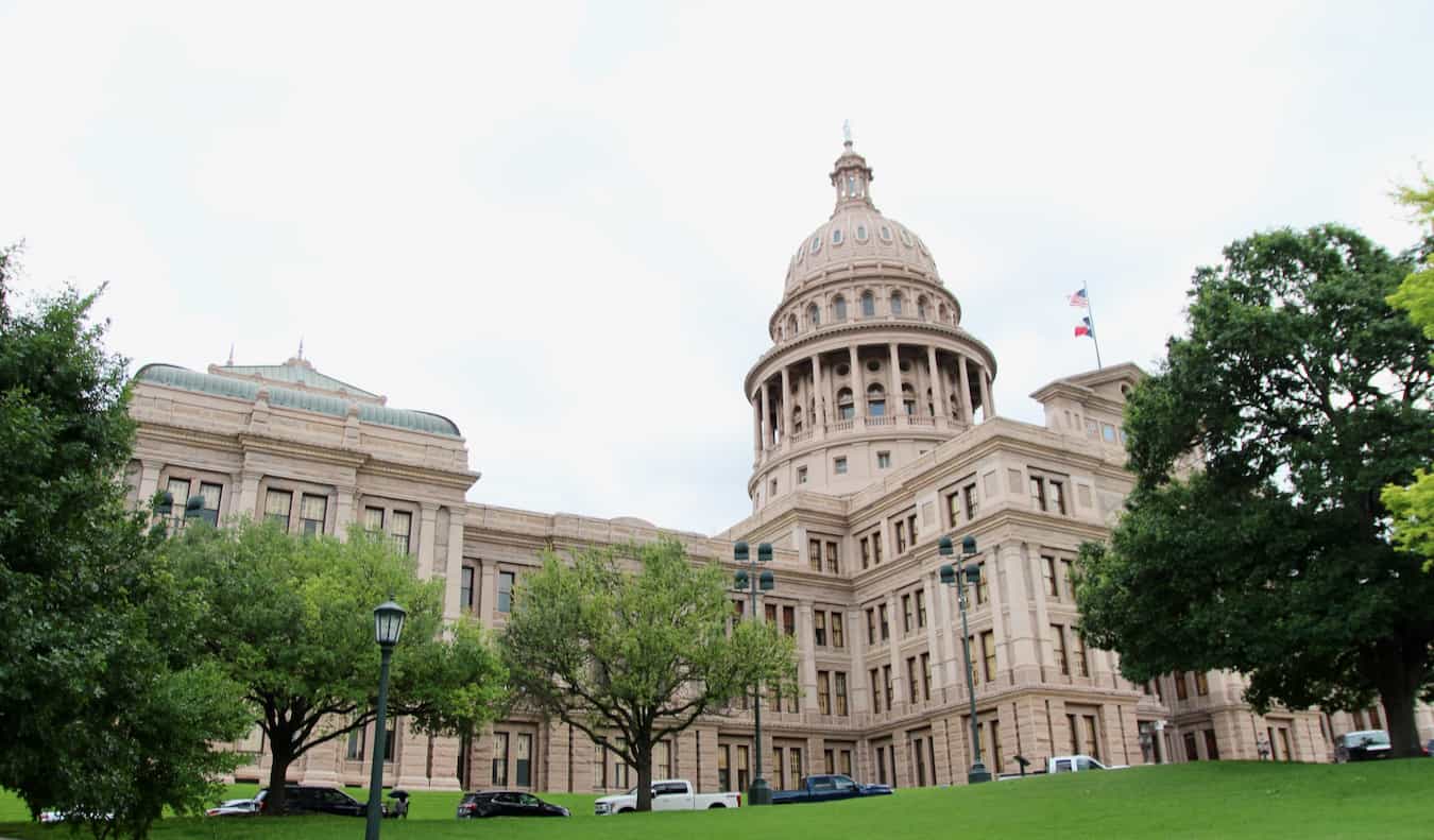 The exterior of the massive Texas State Capitol building