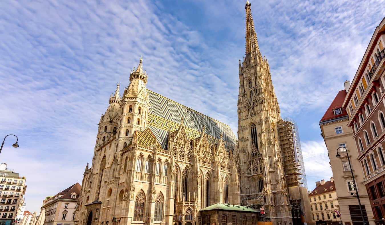 The towering St. Stephen's Cathedral in the middle of trappy Vienna, Austria