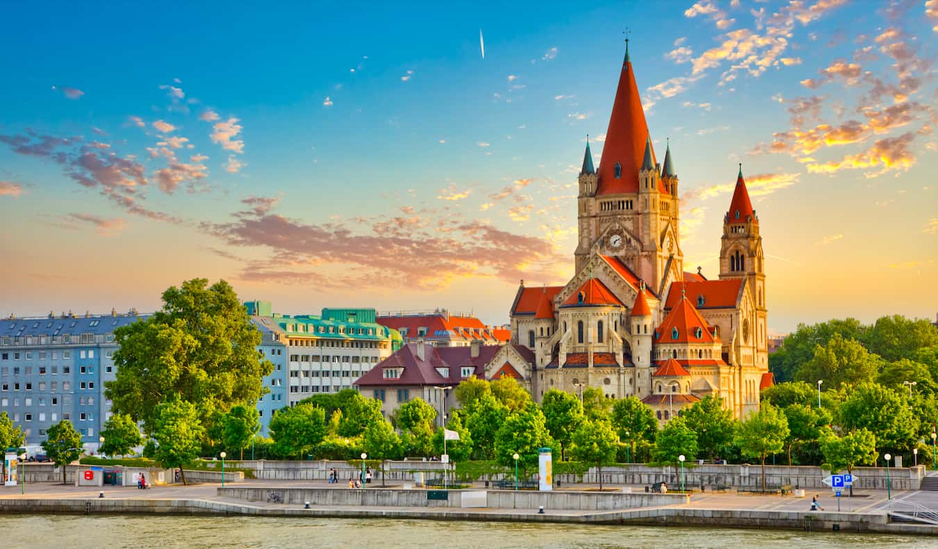 A large, colorful church in Vienna, Austria