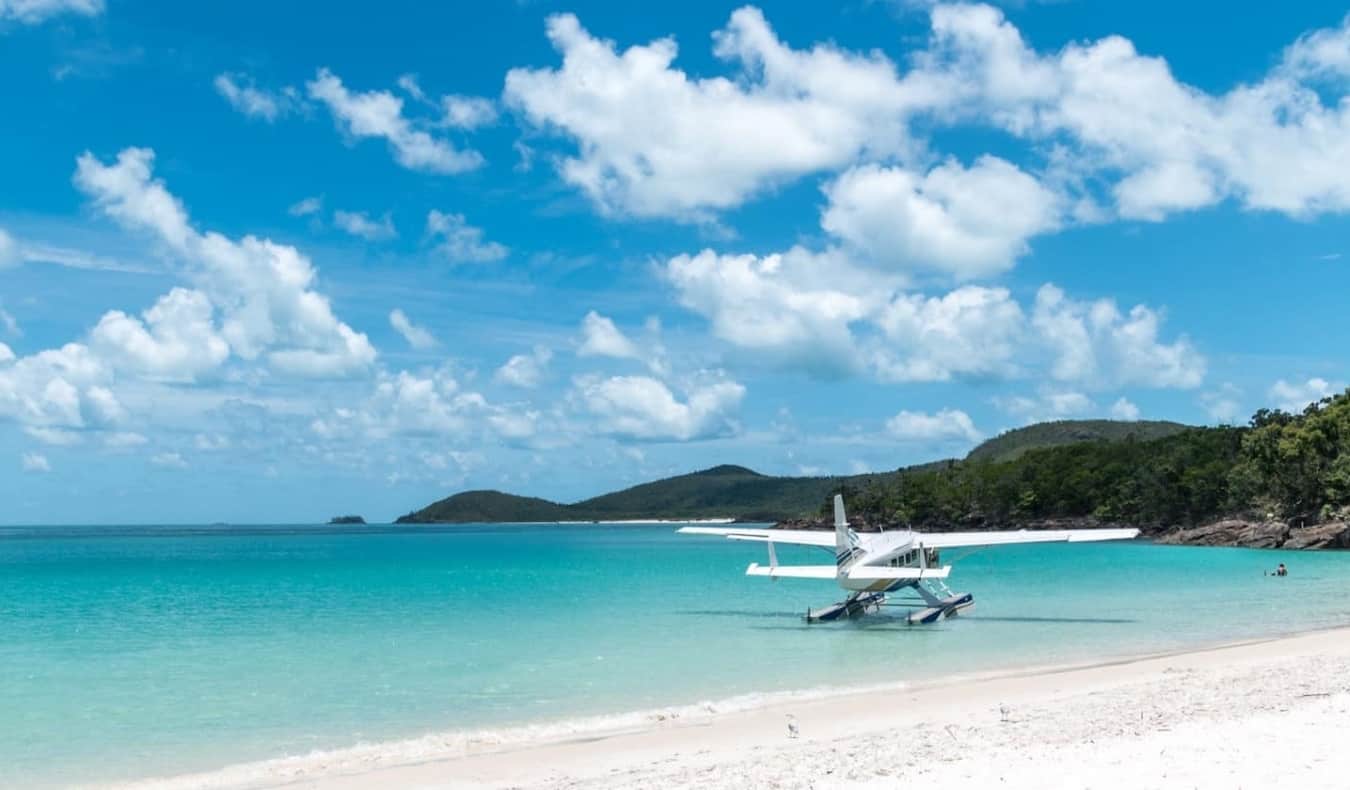 A propeller plane in the water off the coast on the Whitsunday Islands in Australia
