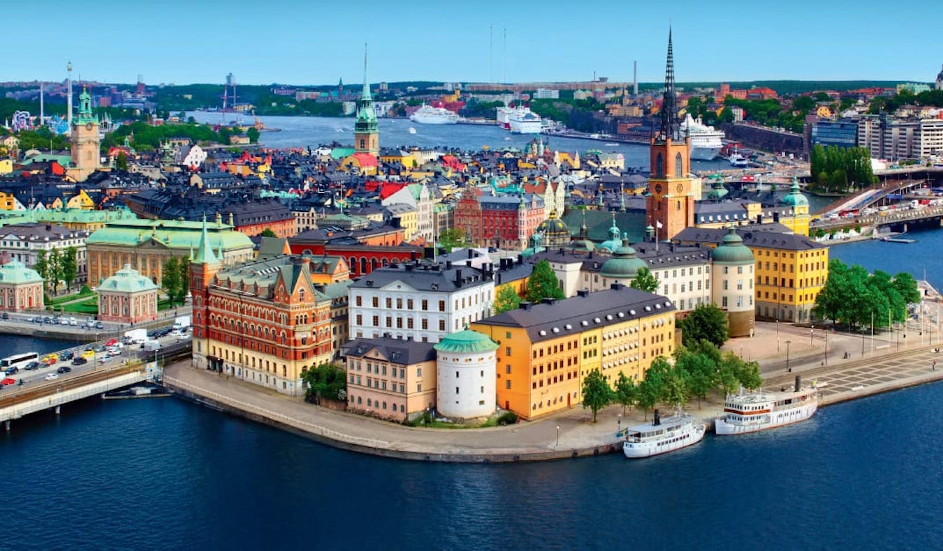 The view overlooking the Old Town of Stockholm on a bright and sunny summer day