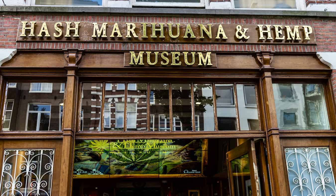 The exterior of the Hash Museum in Amsterdam, as seen from the sidewalk