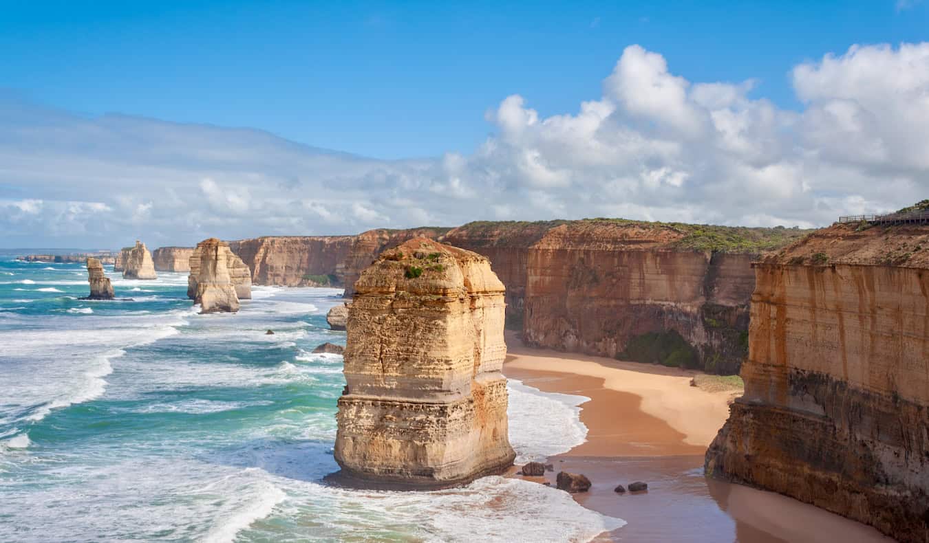 The stunning, rugged coastline of sunny Australia featuring the Twelve Apostles