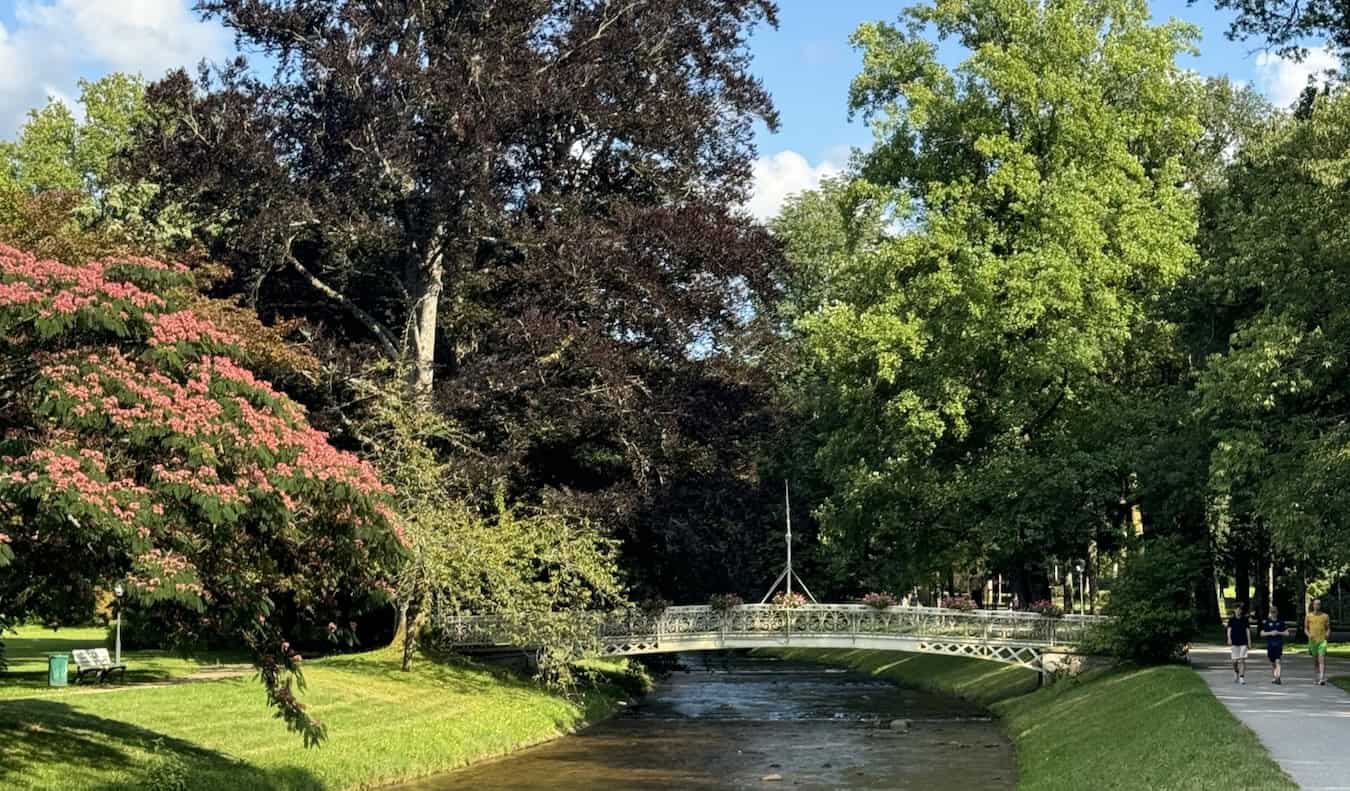 A quiet, scenic view by the river in Baden-Baden in the Black Forest region of Germany