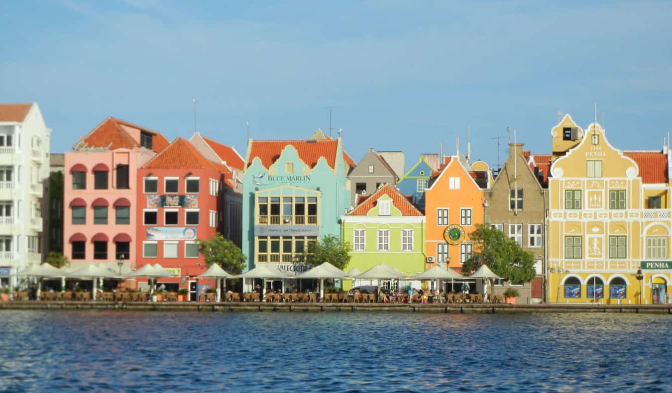 Brightly painted buildings on the tropical island of Curaçao in the Caribbean