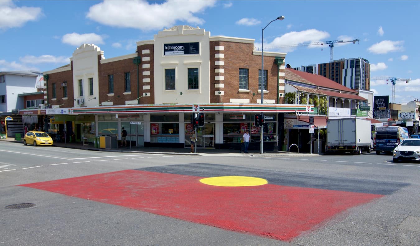 A large symbol painted on the road of the West End of Brisbane, Australia