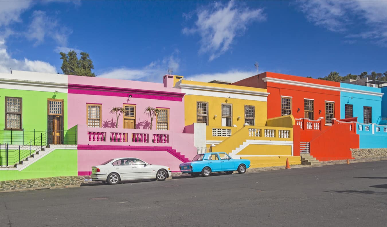The bright and colorful buildings of the Bo-Kaap area of Cape Town, South Africa