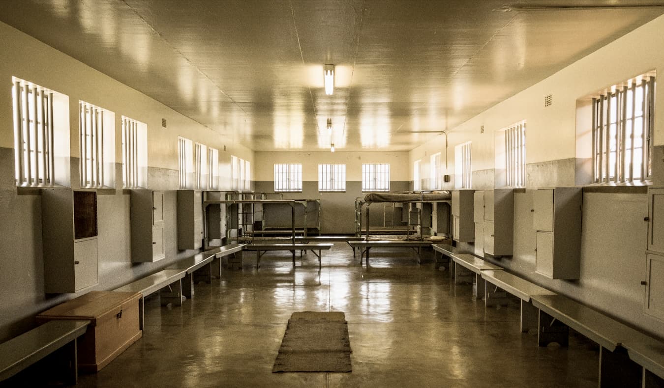 The grim interior of the Robben Island prison in Cape Town, South Africa