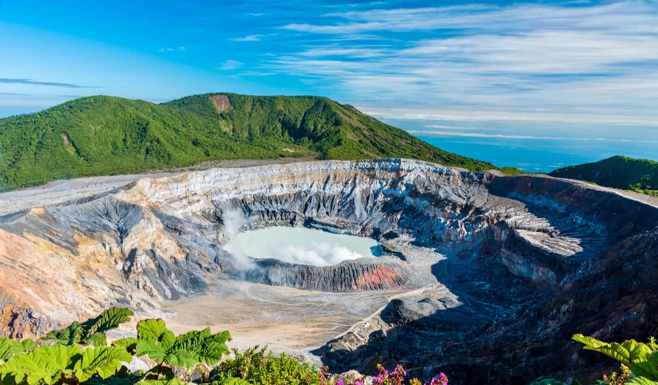 The photogenic caldera of the Poas Volcano in Costa Rica