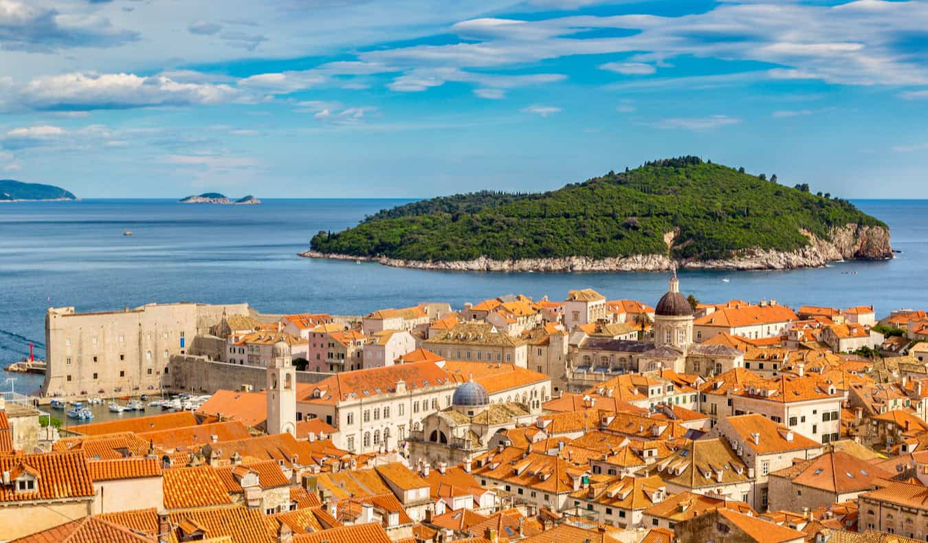A stunning view over the Old Town of Dubrovnik, Croatia with the Adriatic Sea in the distance