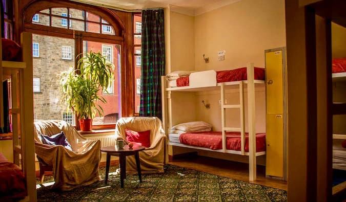 A calm and cozy dorm room at the Edinburgh Backpackers hostel in Edinburgh Scotland