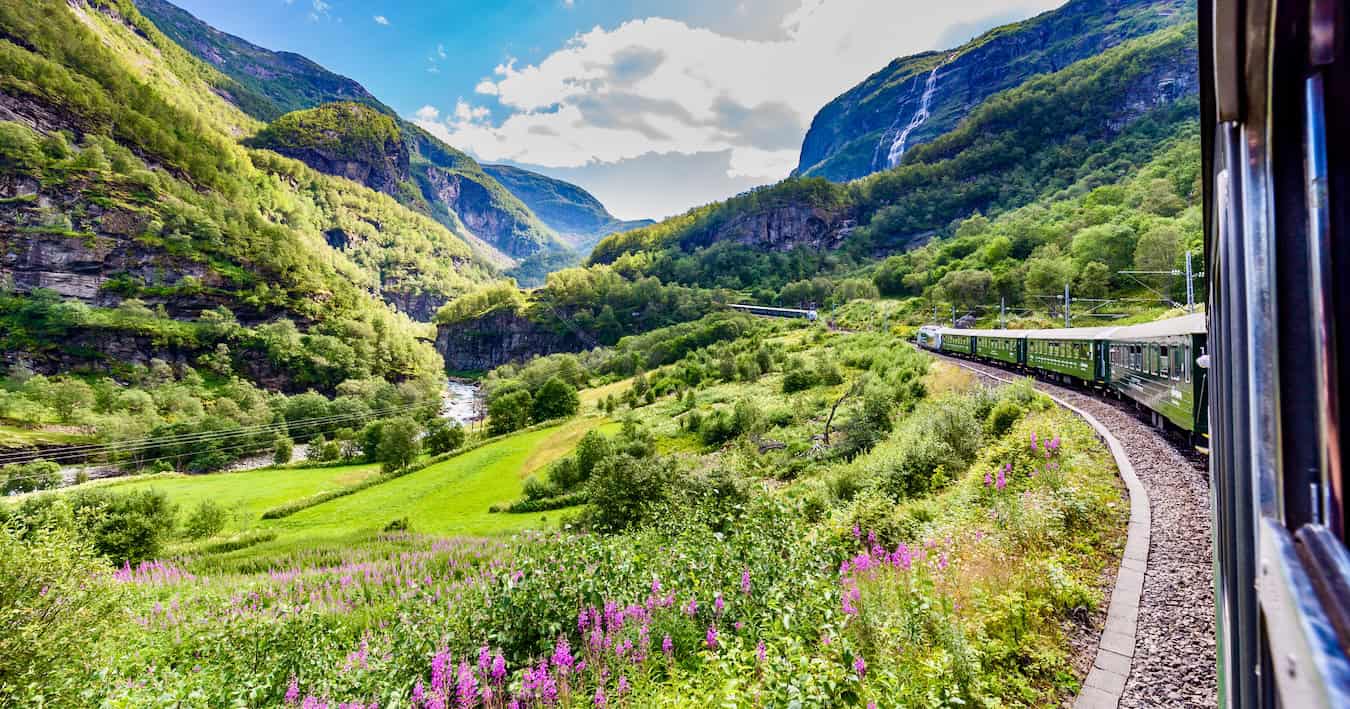 A scenic Eurail train ride through the mountains in beautiful Norway