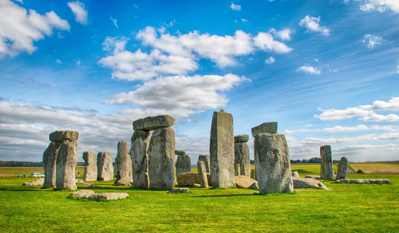 The popular Stonehenge historic site near London, England on a sunny summer day