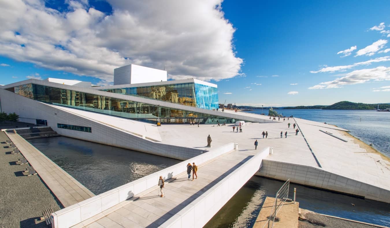 The famous Oslo Opera House in Norway overlooking the city