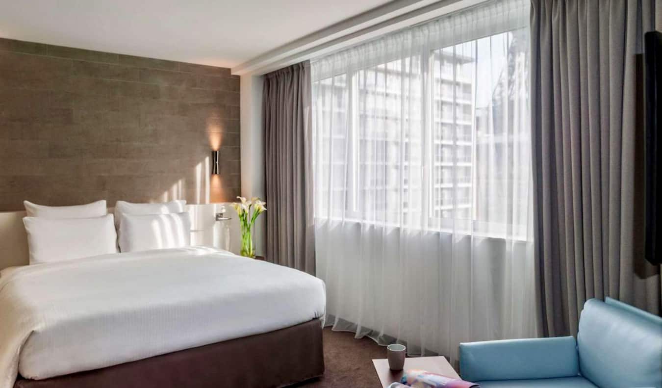 A sleek and modern hotel room near the Eiffel Tower in Paris, France