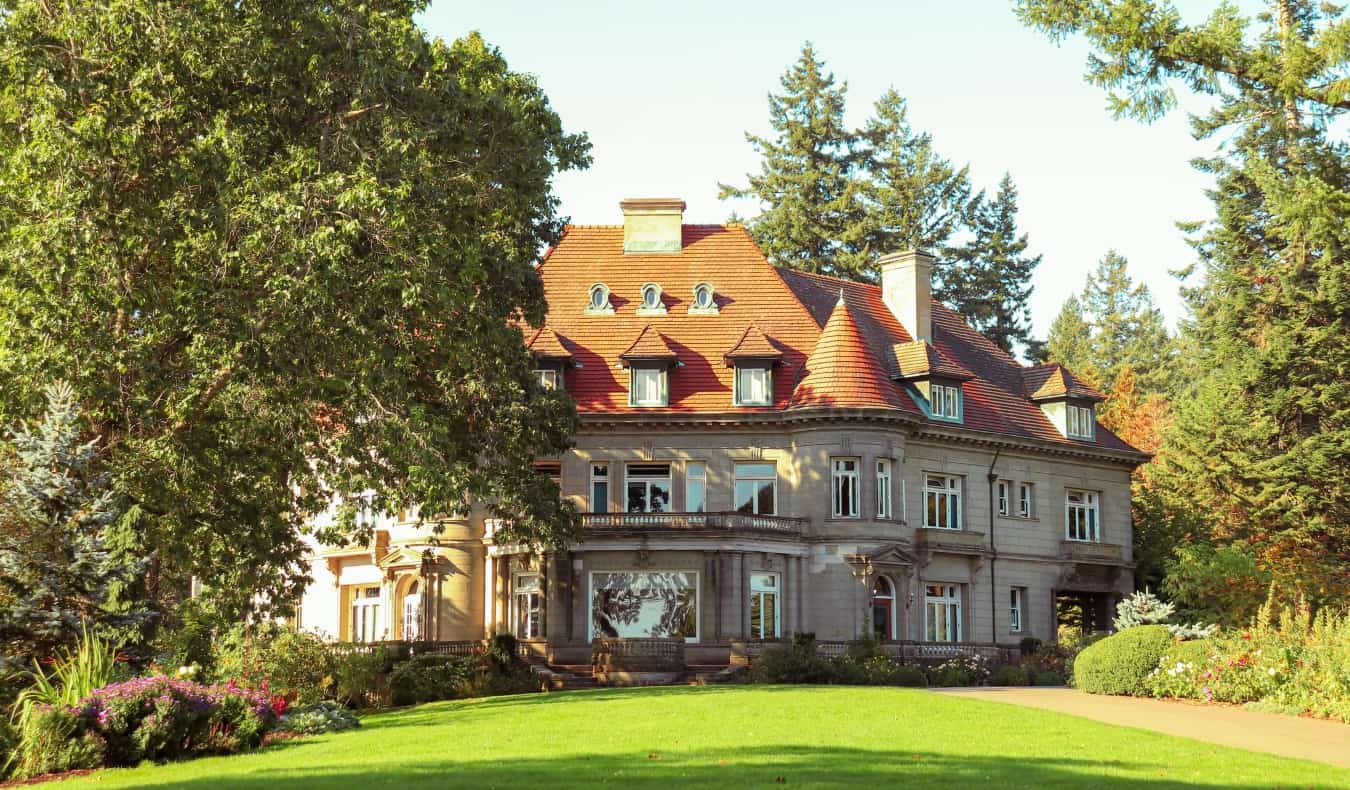 The stately Pittock Mansion in Portland, Oregon on a summer day
