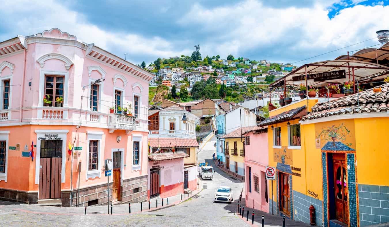 A quiet and colorful street in beautiful Quito, Ecuador