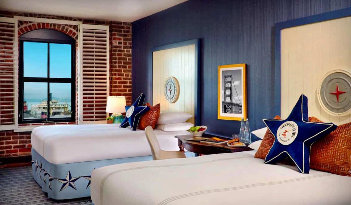 Bright and colorful hotel rooms at the Argonaut Hotel in San Francisco, USA