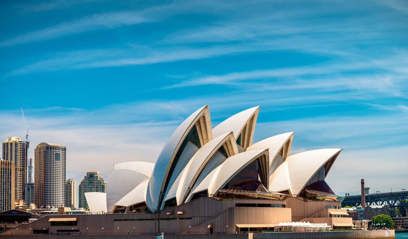 The famous Sydney Opera House near the water in Sydney, Australia