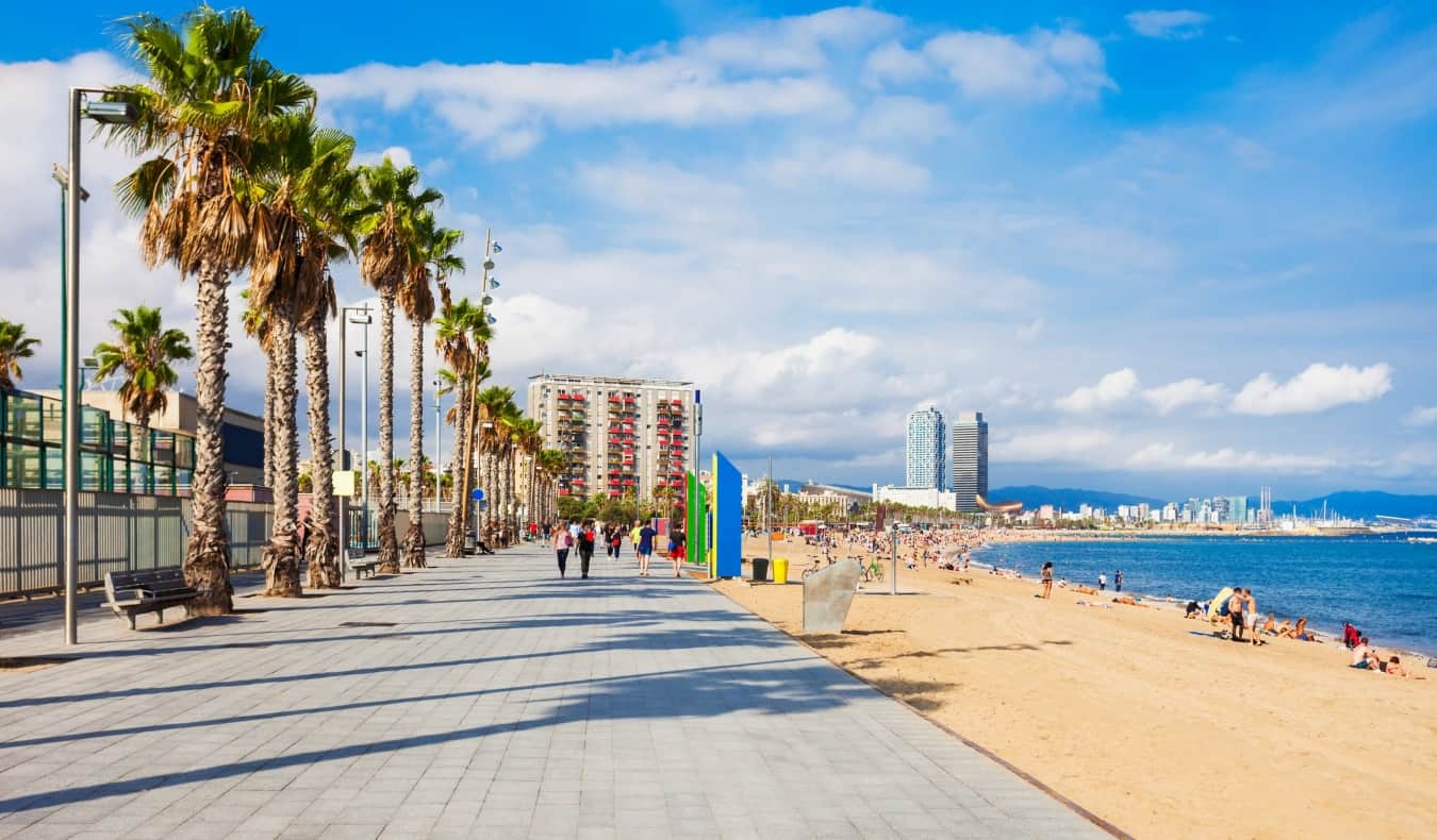 The boardwalk and beach of Barcelona, Spain