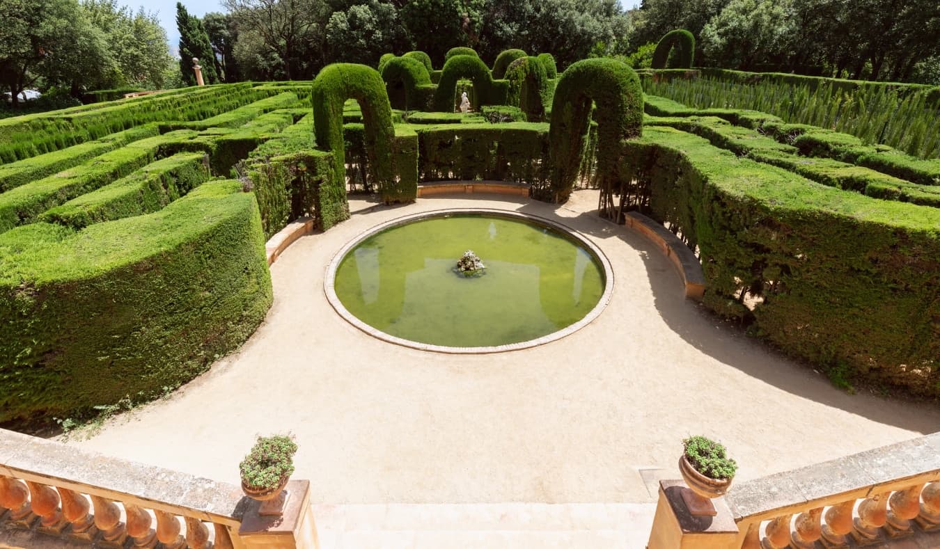 The manicured gardens of Parc del Laberint d'Horta in Barcelona, Spain