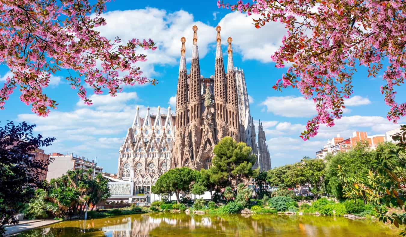 The famous Sagrada Familia cathedral on a sunny spring day in Barcelona, Spain