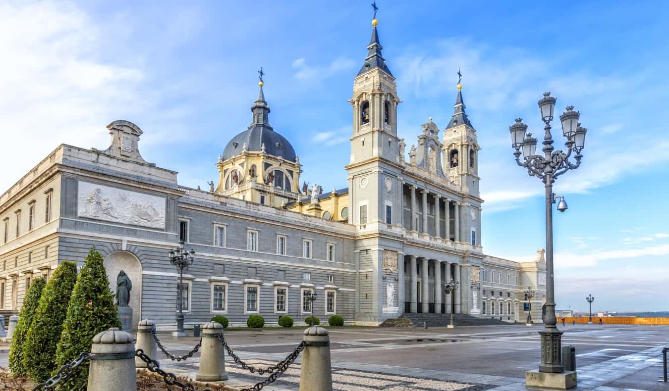 The exterior of the Catedral de la Almudena in Madrid, Spain