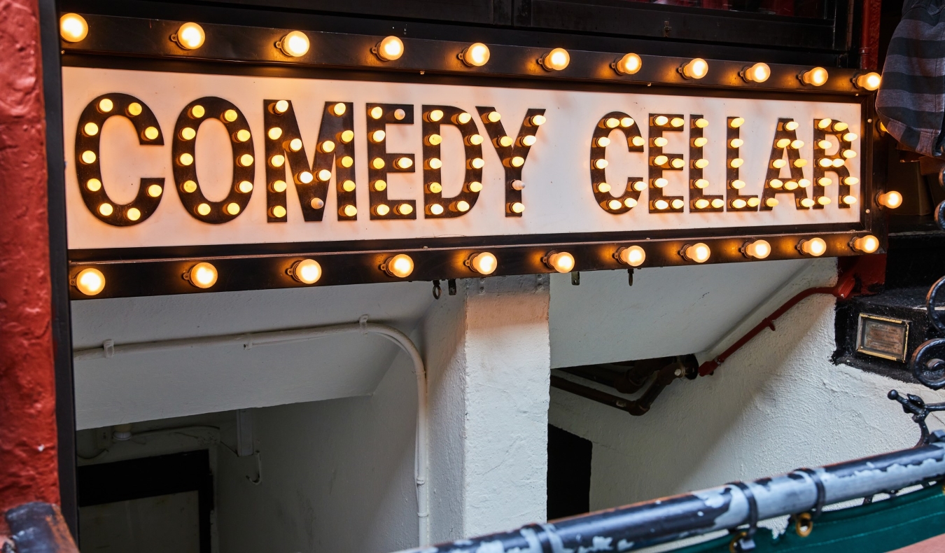 The entrance to the Comedy Cellar, a comedy club in New York City