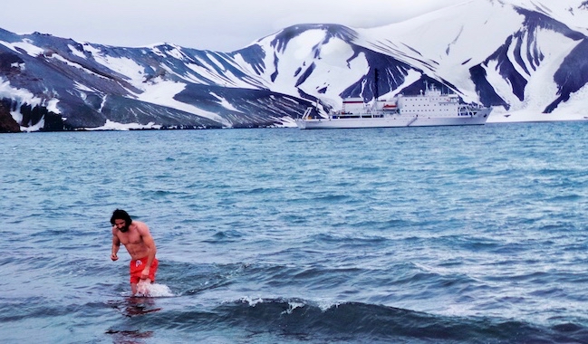 Jon Levy swimming in icy water