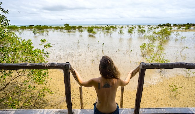 A solo traveler at the Flamingo Bay Resort in Mozambique, Africa