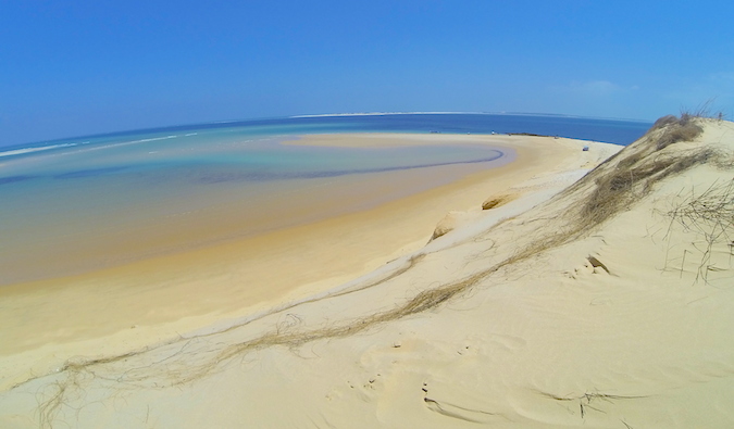 Huge, towering sand dunes on the shores of Mozambique in Africa