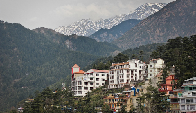 A beautiful small town on the mountainside in the Himalayas