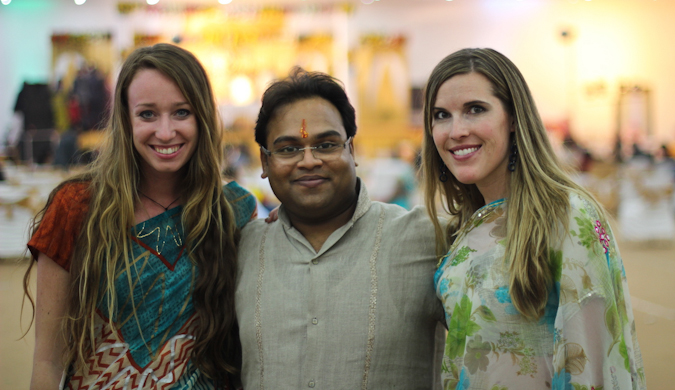 Two solo female travelers wearing appropriate female Indian dress in India