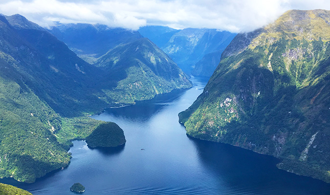 A view of the fjord from the seaplane in New Zealand