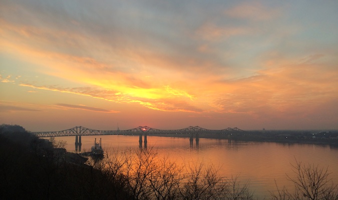 sunset of the Mississippi river in Natchez, MS