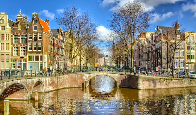 Beautiful bridge on the canal in Amsterdam