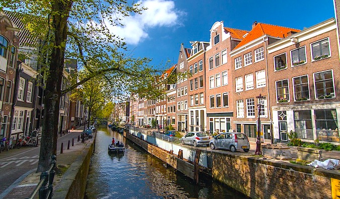 View down a canal in Amsterdam.