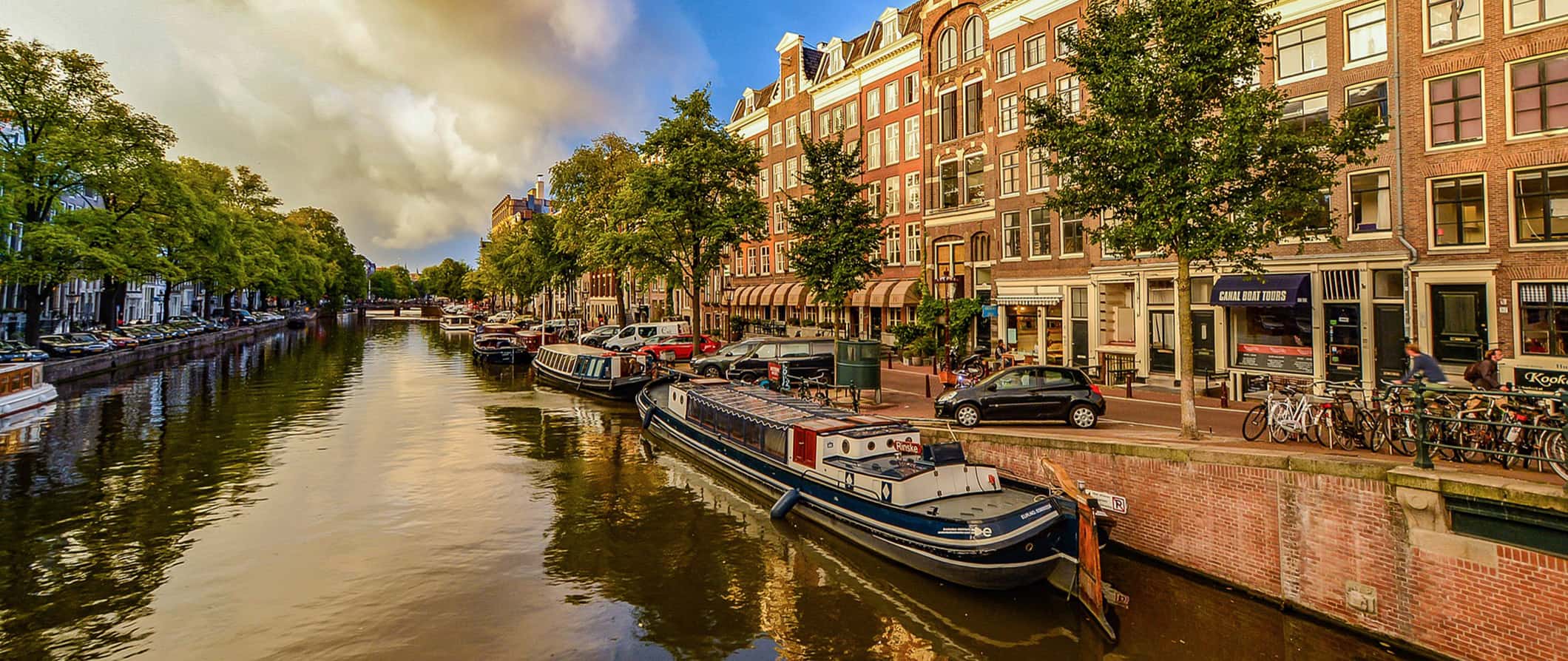 Amsterdam, Holland, Street Scenes, Row Luxury Shops, Townhouses in