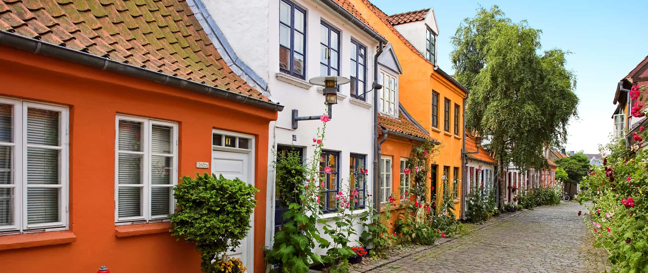 colorful homes on a quiet street in Aarhus, Denmark