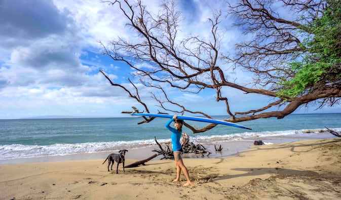 Getting ready to catch waves in Maui, Hawaii