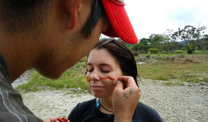 Ayngelina with face paint in Ecuador