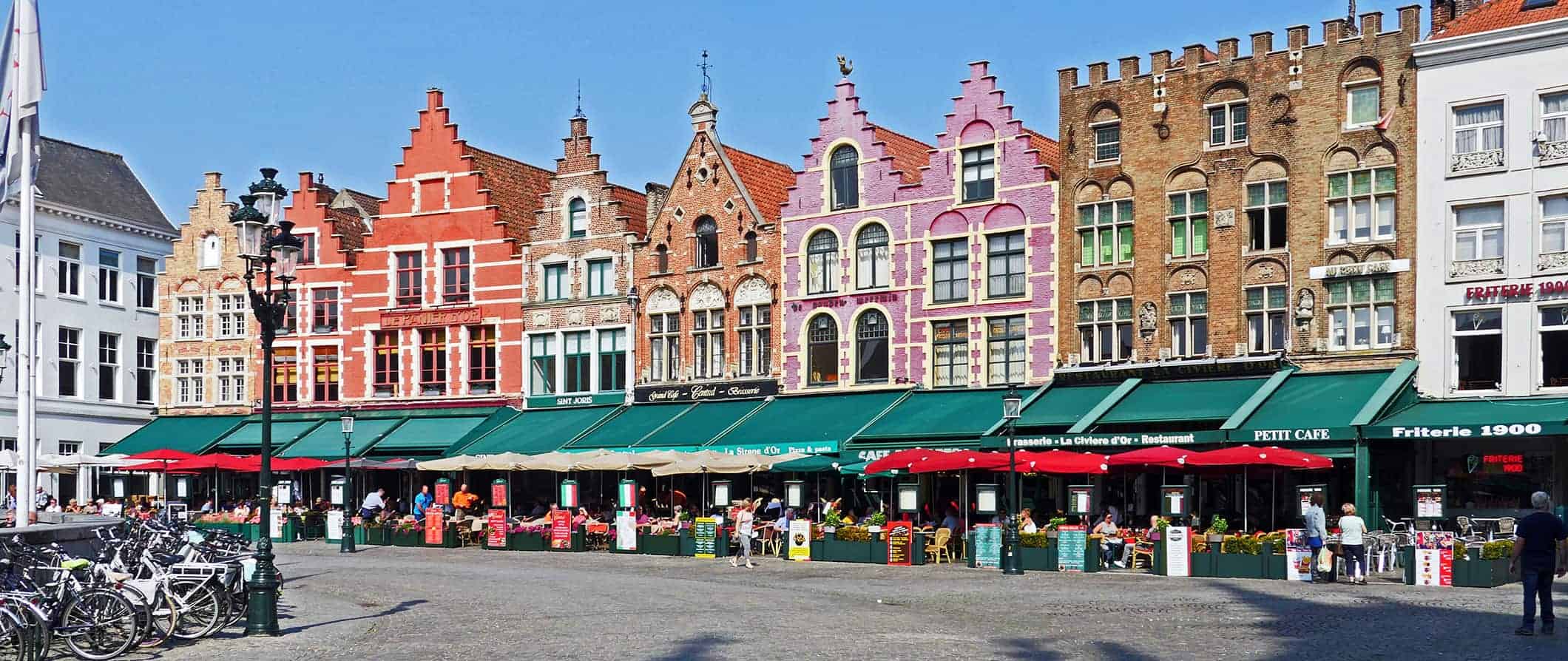 a colorful street in Bruges, Belgium