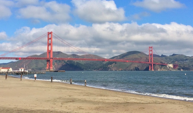 the golden gate bridge from san francisco beach