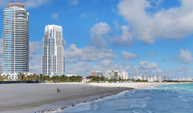 Wide and spacious beach on the coast of Miami, Florida