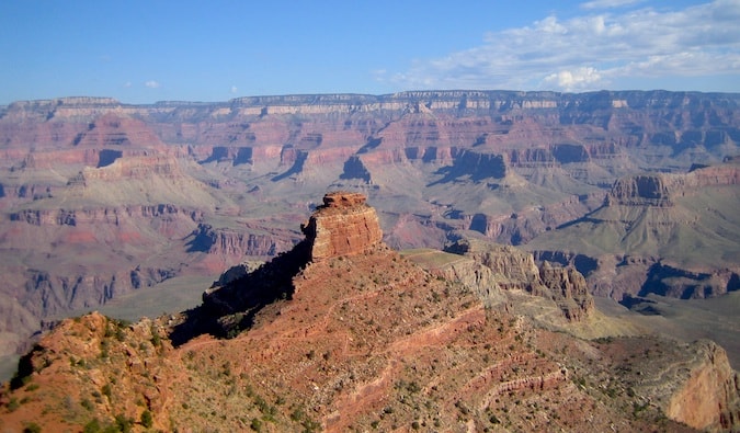 A sweeping view from the top of the Grand Canyon on a sunny day in Arizona