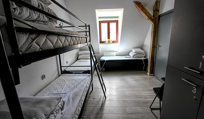 The spartan hostel interior of Soda Hostel in Poznan